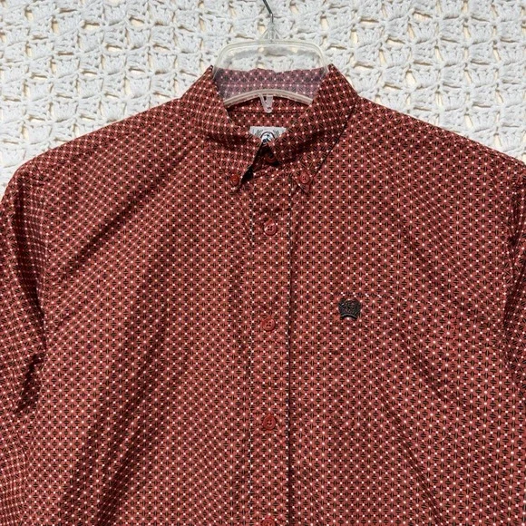 Cinch Boys Shirt XL (14)‎ Red Geometric Long Sleeve Button Down Western