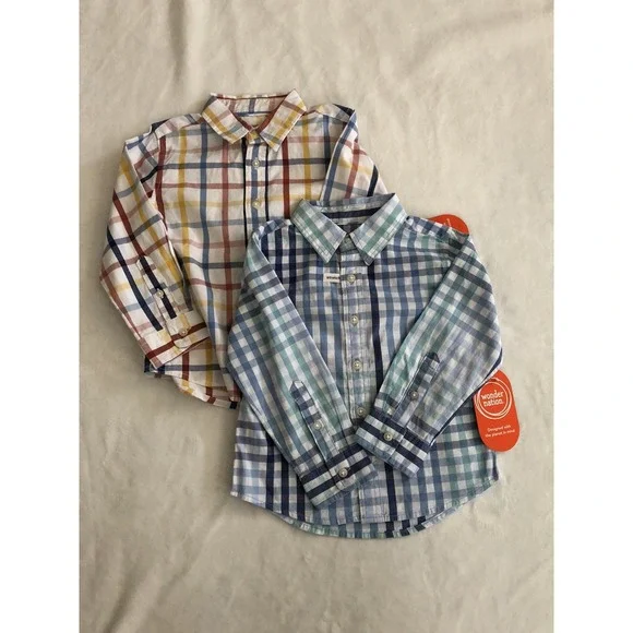 Lot Of Two Wonder Nation‎ Tops 2T Long Sleeve Button-Up Shirt Gingham Plaid Flaw