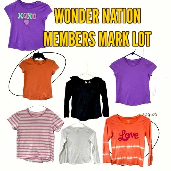 Lot of‎ Wonder Nation and Member’s Mark Girls Shirts Size M7/8
