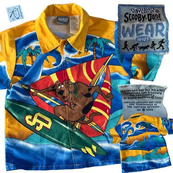 Cartoon Network Scooby-Doo Wear RU? 2002 windsurfing Button-Up Shirt Kids Sz 5