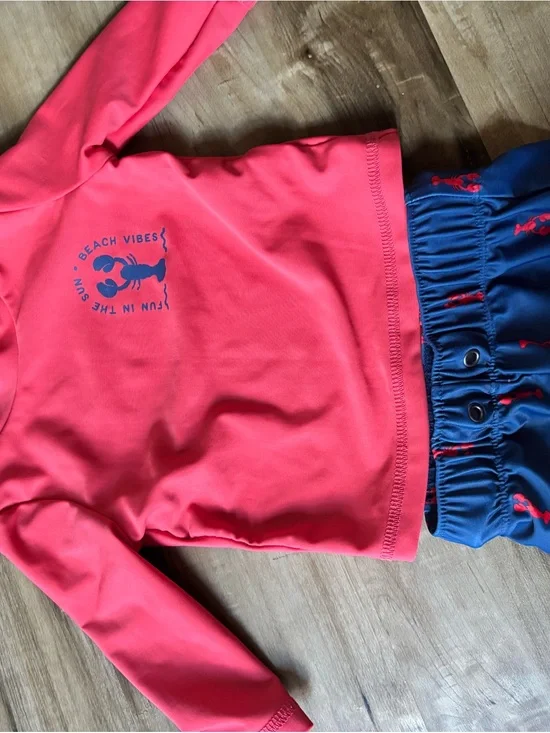 Carter's Coral Pink and Navy Kids Rashguard Swim Set