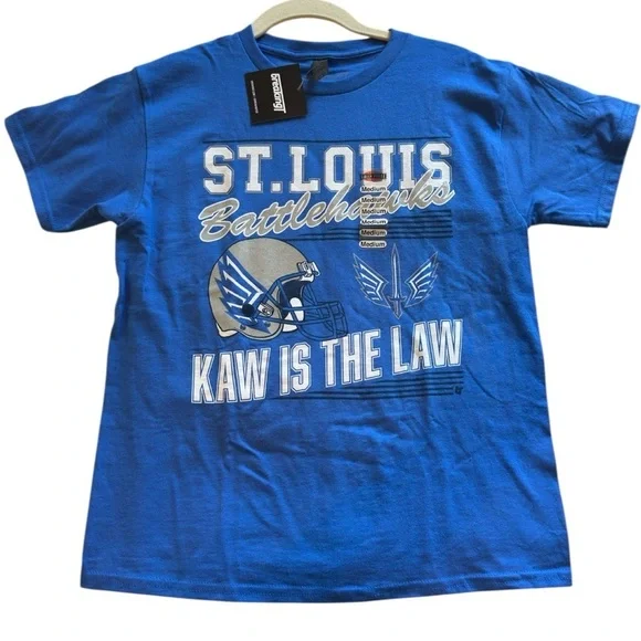St Louis Battlehawks Football Shirt Youth Medium Short Sleeve Kaw Is Law NWT