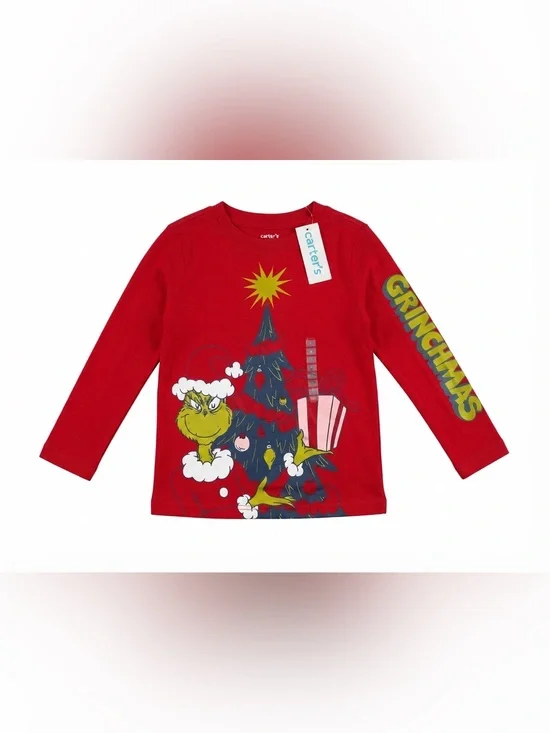 Carter’s The Grinch Christmas Long Sleeve Tee Size 5 Boys Red Grinchmas Shirt