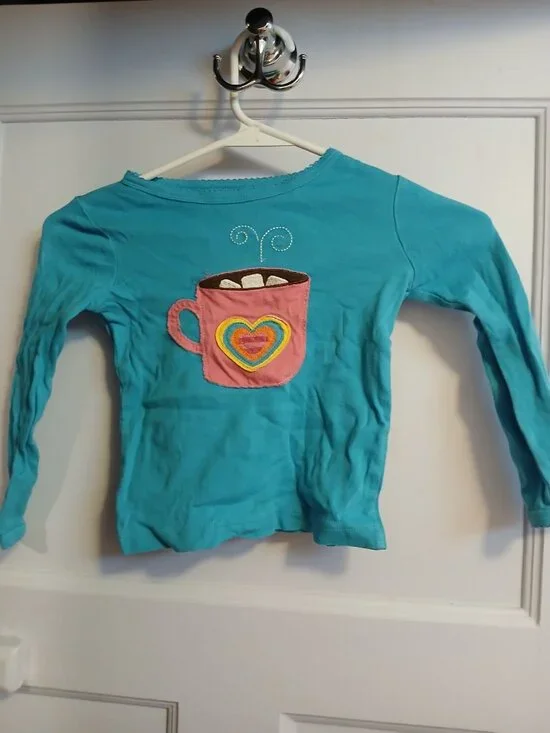 Carters Girl 3T Blue Long Sleeve Hot Cocoa Shirt