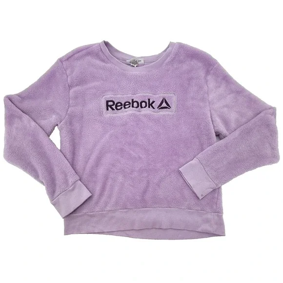 Reebok Fleece Sweatshirt Girls Large Purple Sherpa Pullover Logo Cozy‎ See Notes