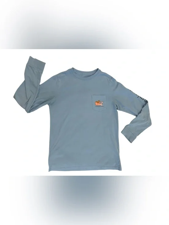 Vineyard Vines Kids Sky Blue Long-Sleeve Pocket Tee with Whale Graphic