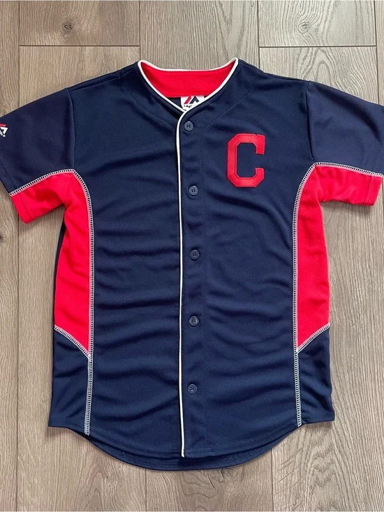 Majestic Cleveland Guardians Youth Medium 10/12 Baseball Jersey Shirt