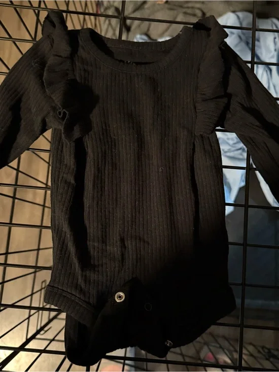 Cat & Jack Black Ribbed Long-Sleeve Bodysuit with Ruffle Shoulders