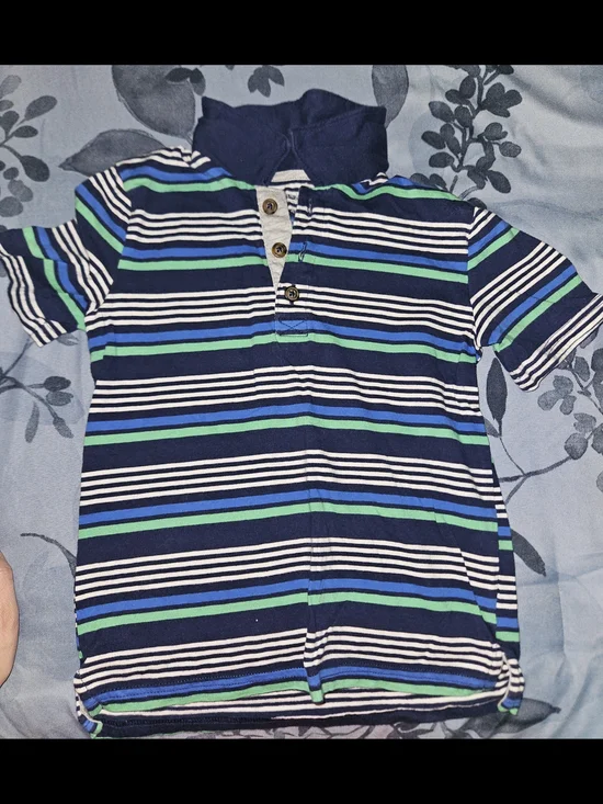 Toddler Boy's Striped Polo Shirt - Navy, Blue & Green 4T