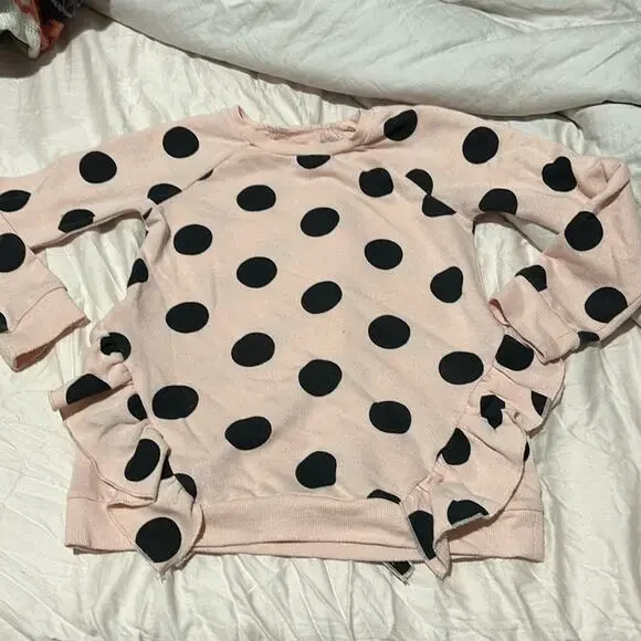 Tucker & Tate 6 pink black polka dot sweatshirt ruffled hip area worn once euc