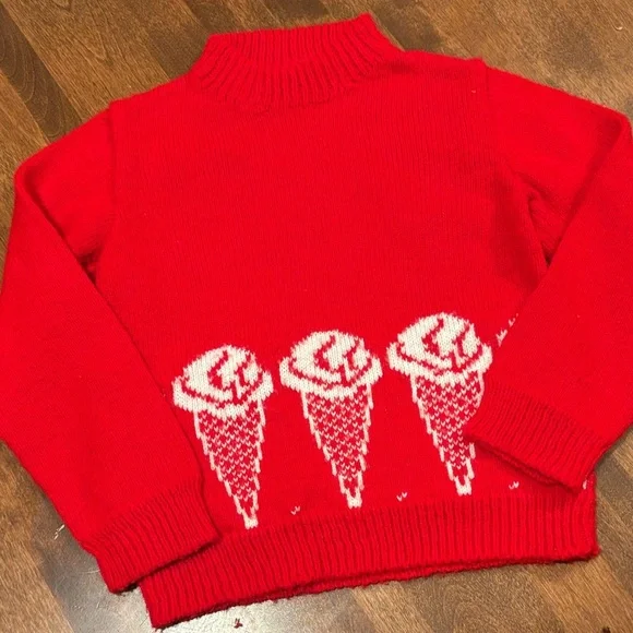 Vintage kids Red‎ Ice Cream Cone Sweater Handmade Size 3/4
