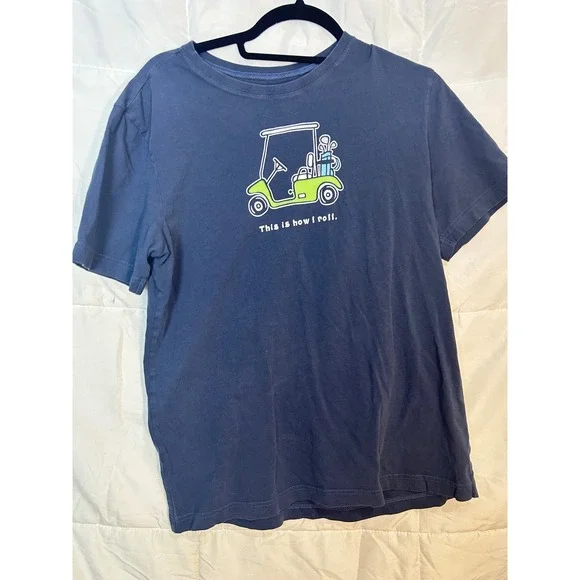 Life is Good Kids Golf Cart T Shirt Blue Small Youth Graphic This is‎ How I Roll