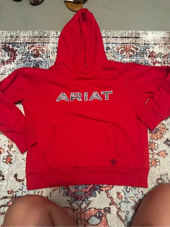 Ariat Bold Red Pullover Hoodie with Patterned Logo