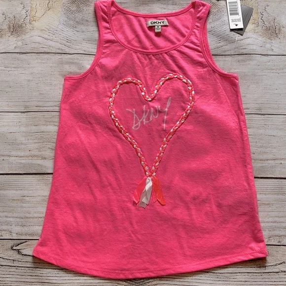 DKNY Braided Heart Tank Top Girls NWT Medium Hot Pink