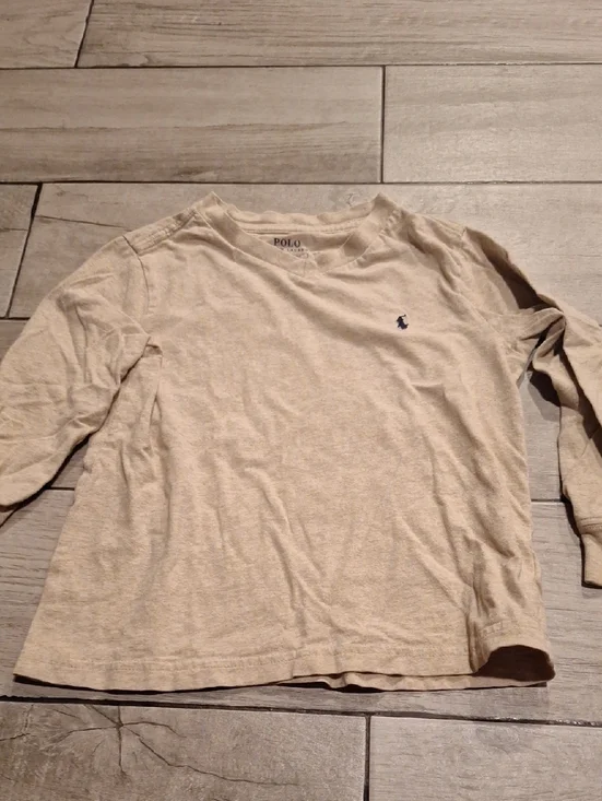 🍦Polo by Ralph Lauren Kids Long-Sleeve Tee in Light Cream with Navy Logo