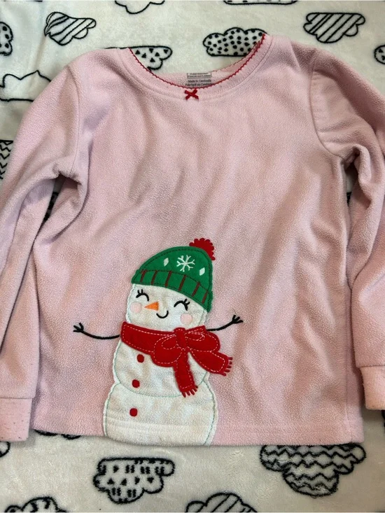 Carter's Light Pink Fleece Top with Snowman Applique