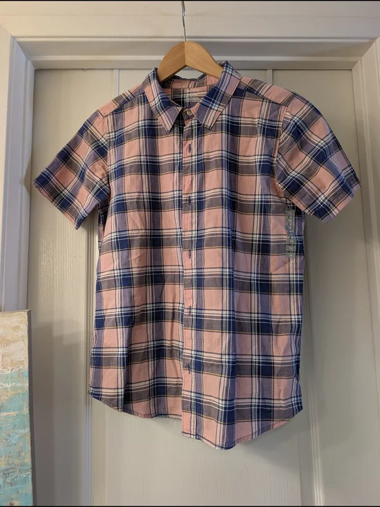 Carter's Pink & Navy Plaid Short-Sleeve Button-Down Shirt