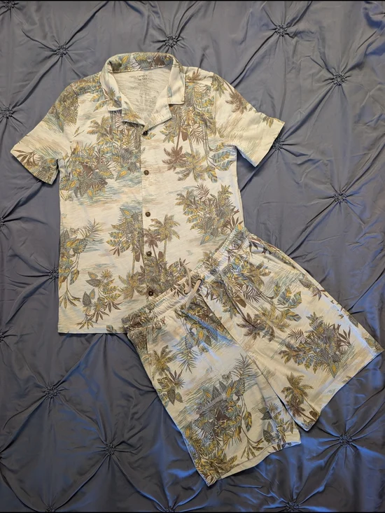 Carter's Cream, Blue & Brown Tropical Kids Matching - Vacation Vibes - Size 14