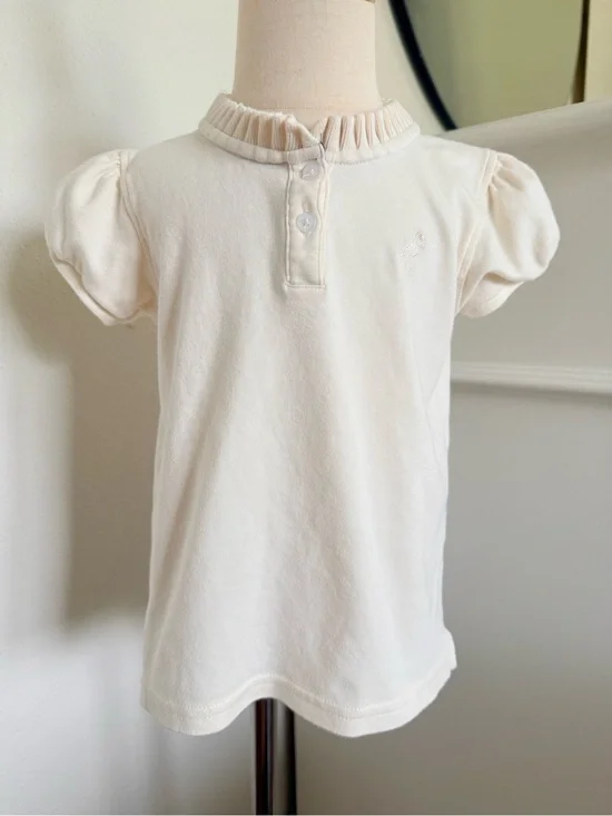 The Beaufort Bonnet Company Girls Cream Ruffle Collar Puff Sleeve Top Size 5