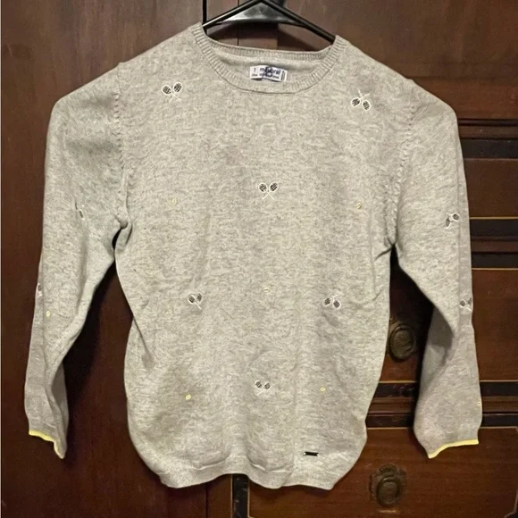 Mayoral Light Gray Kids Sweater with Tennis Embroidered Accents