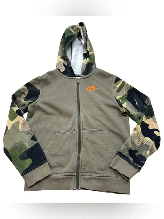 Boys Nike Green and Camo Dull Zip Hoodie Sweatshirt Size Medium‎