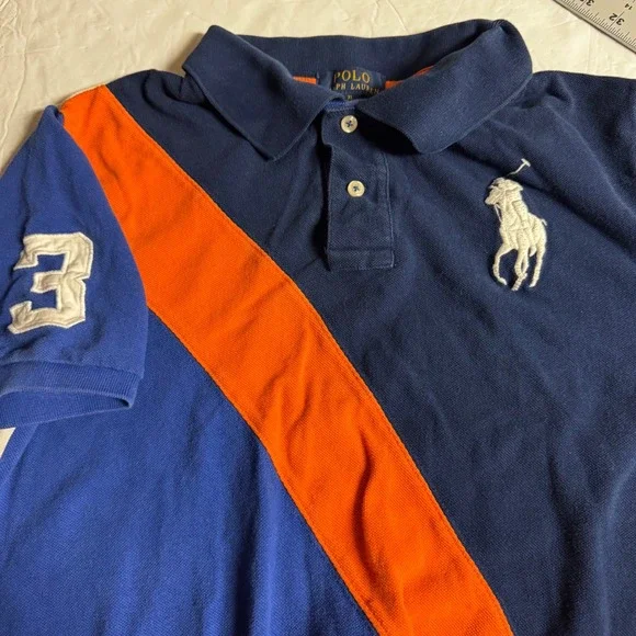Polo Ralph Lauren Kids XL 18-20 Big Pony Colorblock Polo Shirt Navy Orange Blue‎