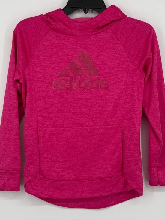 Adidas Girls Pullover Hoodie Pink Heathered Logo Sweatshirt Size 10/12