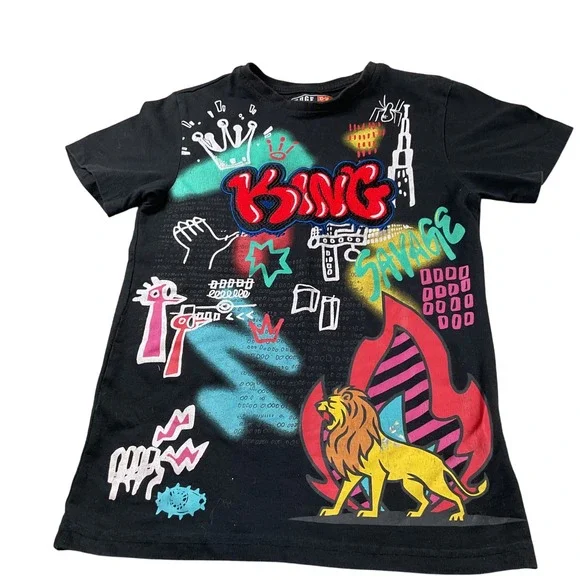 HUGE Fashion Exchange Graphic Print T-Shirt Top King‎ Savage Size 10-12