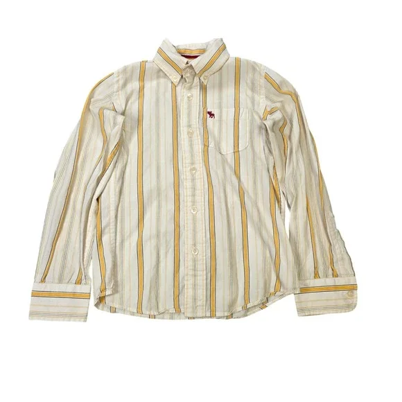 Abercrombie Striped Button‎ Down Shirt Boy's Size S White Yellow Long Sleeve
