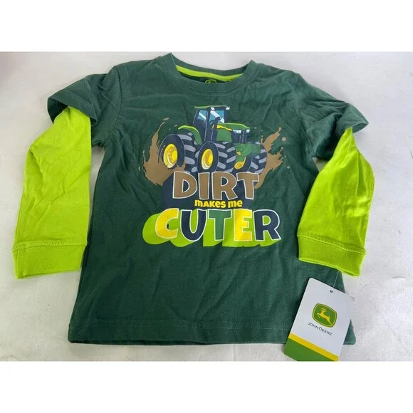 John Deere Boys Size 3T Green Long Sleeve T-Shirt Dirt Makes Me Cuter
