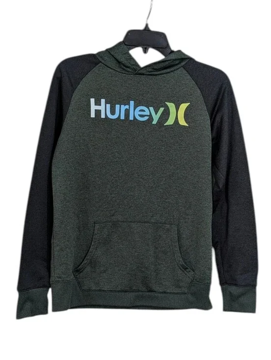 Hurley Logo H2O-Dri Hoodie - Green Black Solar - Size XL 18/20 Boys