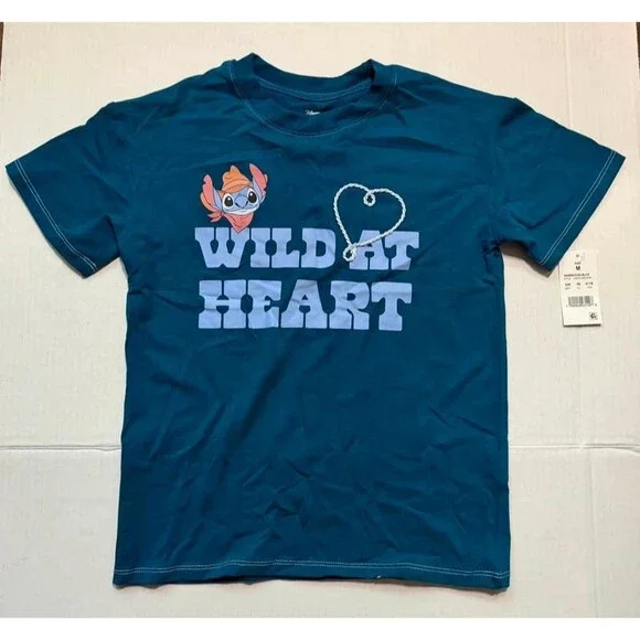 Disney Stitch Wild at Heart Girls Tee Blue M