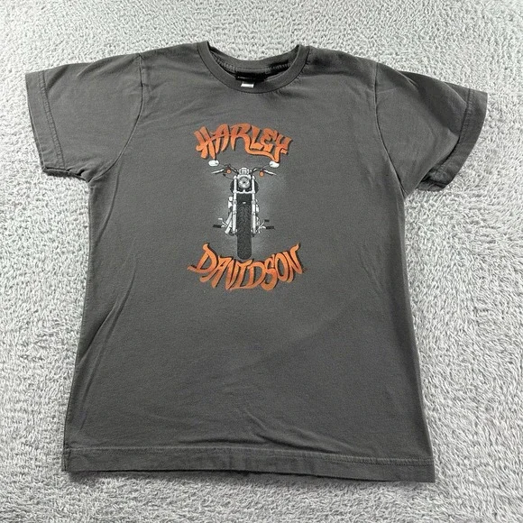 Harley Davidson Shirt Youth Medium Gray‎ Graphic Double Sided Des Moines Iowa