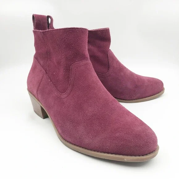 Vionic Shoes Womens 9 Vera Suede Ankle Boot Wine Burgundy Low Block Heel Booties