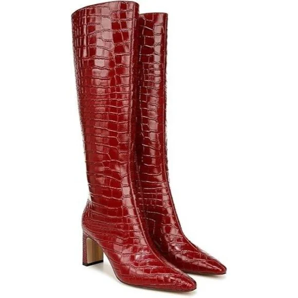 Sam Edelman Women's Sylvia Boots Size 5.5 Scarlet Cherry Leather Knee High Boot