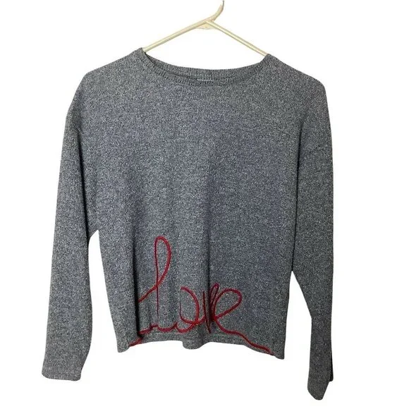 Zara Girls‎ 11-12 Long Sleeve T Shirt Gray Crewneck Love Valentines
