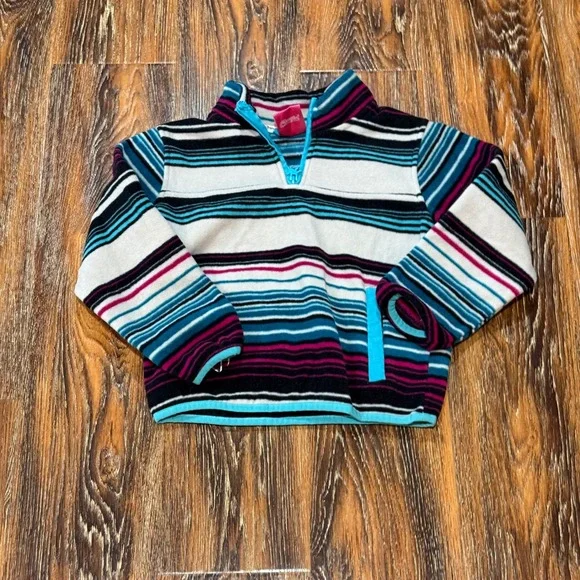 Cowgirl Hardware Girls 5T Fleece Quarter Zip Pullover Striped Turquoise Magenta