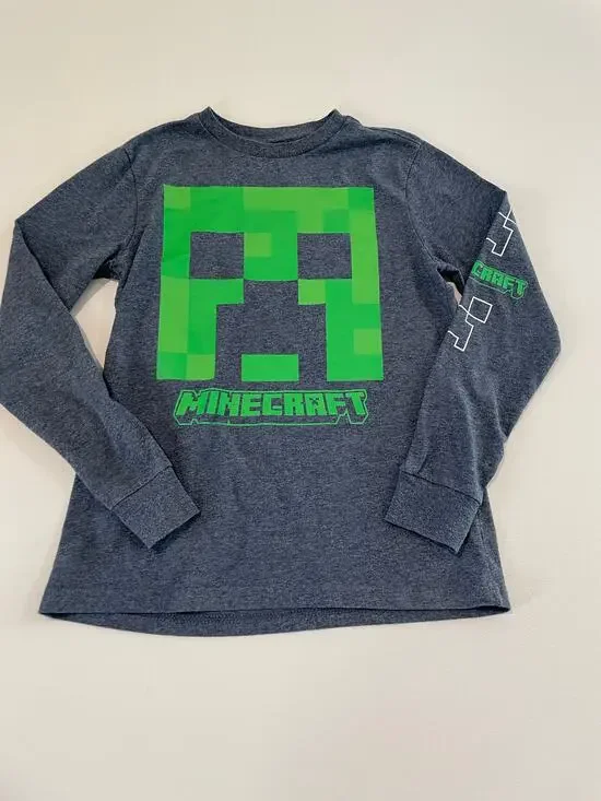 Mojang Youth L (10/12) Minecraft Long Sleeve Top – Gray