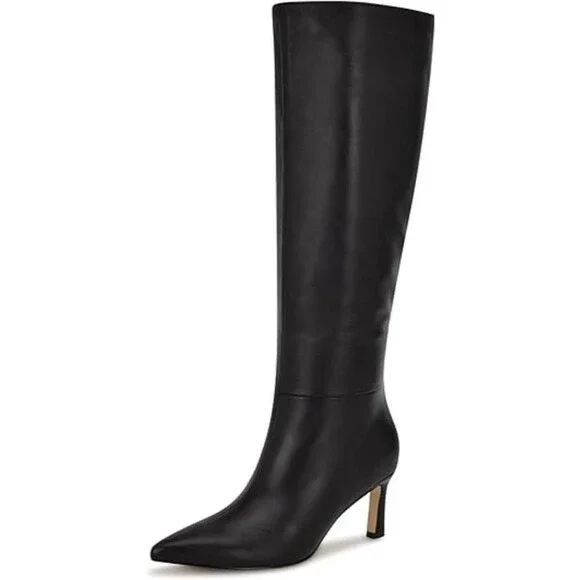 Nine West Women's Lorthey Knee High Boot Size 7.5 Black Leather Stiletto Heel
