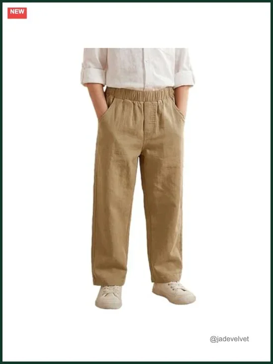 Boys School Uniform Pants Pull On Cotton Elastic Waist Lightweight