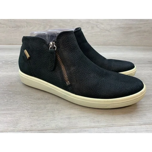 ECCO Soft 7 Tred Zip Black Pebbled Leather Ankle Boots Sneakers Women's 39 8-8.5