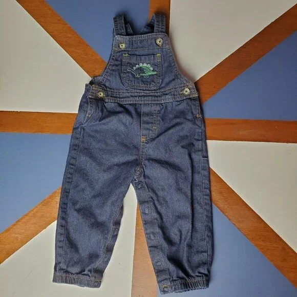 Just One You Carter's Bib Overalls Boys 12 Month Embroidered Dinosaur Denim‎