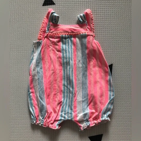 Carter’s|Baby girl pink neon striped bubble romper, sleeveless•••Cute summer fit