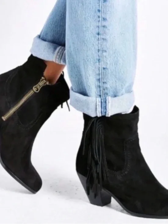 Sam Edelman Black Suede Fringe Ankle Boots