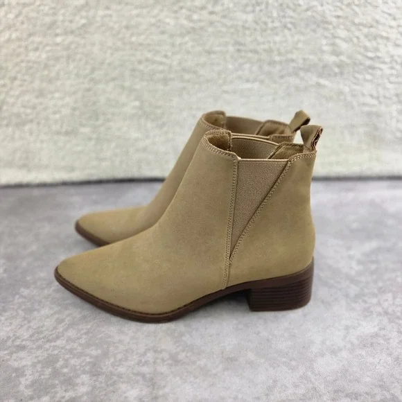 Serra Womens Tan Faux Suede Pointed Toe Ankle Boots Block Heel Size 7 S1464