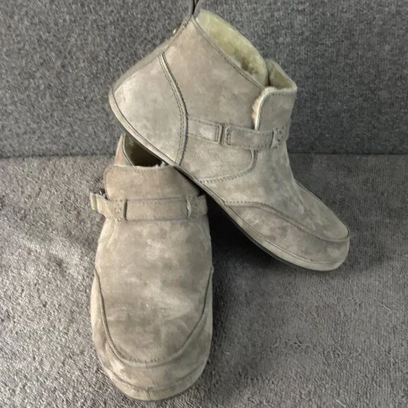 OluKai Ola Hou Shearling‎ Fur Gray Suede Ankle Boot Women’s Size 7