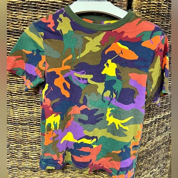 Polo Ralph Lauren- Colorful Camo Polo Youth T-Shirt, Size:‎ Medium (10/12)