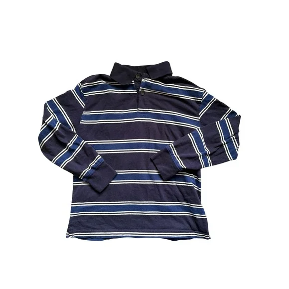The Children's Place Boys Polo‎ Shirt Size M 7/8 Blue Striped Long Sleeve Cotton