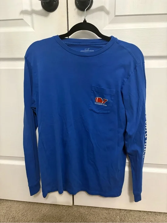 Vineyard Vines Royal Blue Long-Sleeve Pocket Tee with Whale Patch