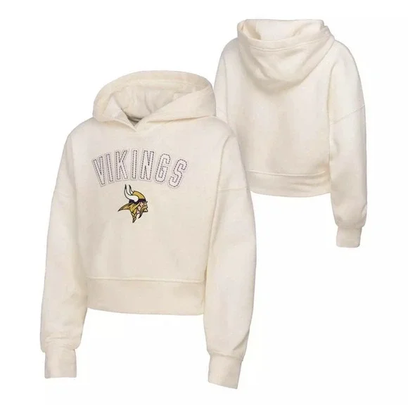 Minnesota Vikings Cropped Cream Hoodie Girl Juniors‎ Large NFL Team Apparel NEW